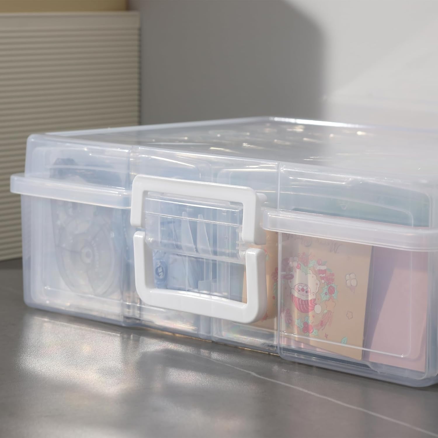 Portable Photo Organizers & Storage Containers, Transparent 4" x 6" Picture Organizers with Handle, 16 Inner Photo Cases, Photo Storage Box