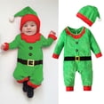 thumbnail image 1 of Disfraz de elfo navideño para bebés, mono de Papá Noel, conjunto de gorro y pantalón, conjunto navideño a juego para niñas, disfraz navideño infantil para niñas de 18 a 24 meses, 1 of 8