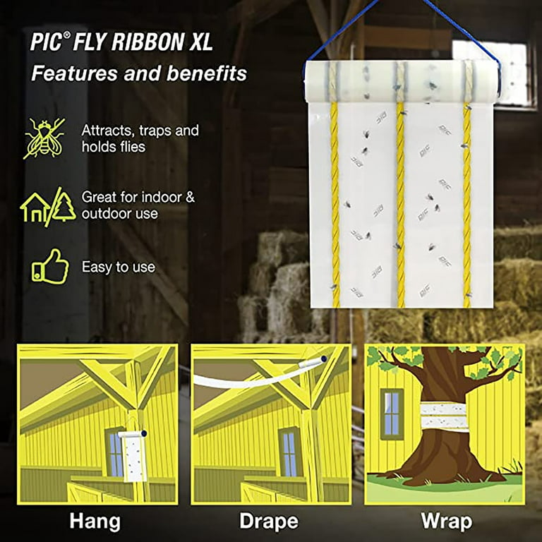 Pic Fly Ribbon XL - Large Fly Traps for Outdoors and Barns, 40ft Roll