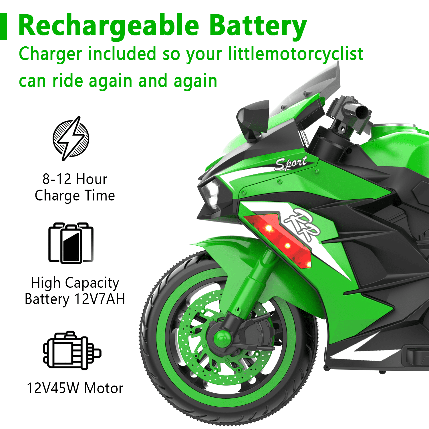 HNH 12V Ride on Motorcycle for Kid, Electric Motorcycle with Music, Lights, Bluetooth
