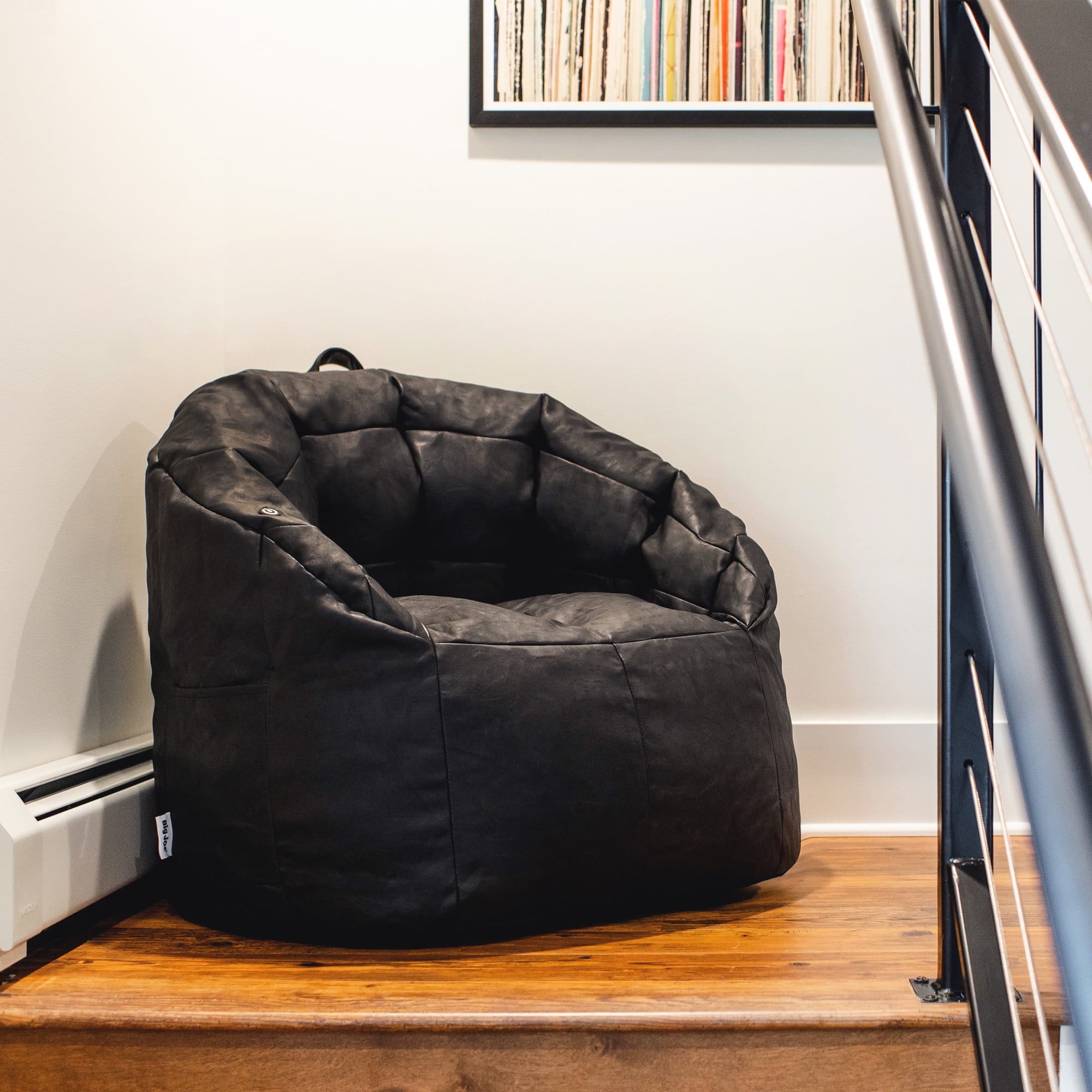 Big Joe Milano w/ Vibe Vibrating Massage Bean Bag Chair for Kids, Teens, Adults, Black Montana, Vegan Leather, Lightweight Seat for Reading Nook and Gaming 2.5 foot Refillable