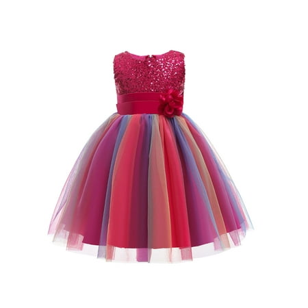 

Toddler Baby Girl Pageant Party Dresses Flower Sequin Round Neck Sleeveless One-Piece Sundress Princess Dress Tulle Tutu