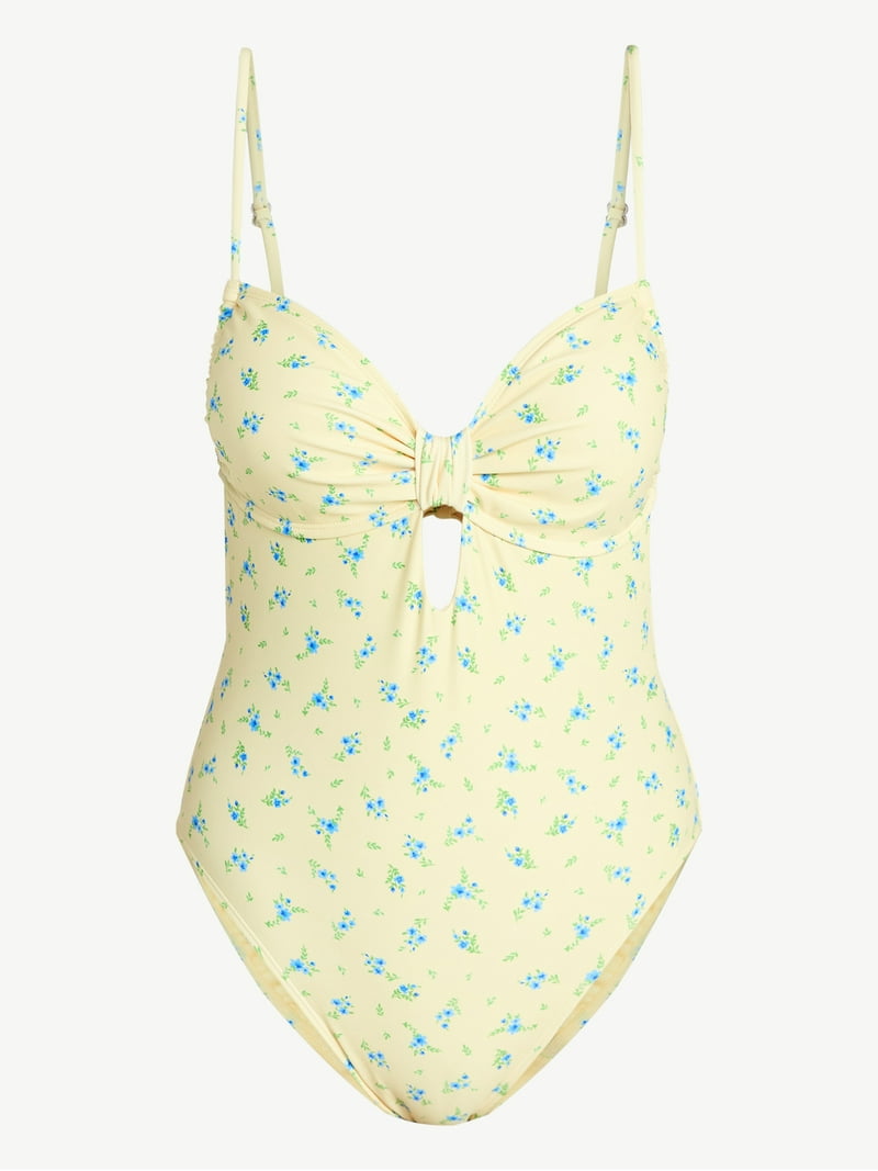 No Boundaries Femme Floral Print One-Piece Swimsuit, Women's XXS