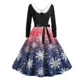 thumbnail image 2 of Christmas Dresses for Women Women's Casual And Fashionable Long Sleeved V-neck Print Matching Zipper Dress with Fur and Christmas Tree for Holiday Party,Blue,L, 2 of 4