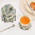 thumbnail image 3 of Yayeee 6 PCS Drink Coasters with Holder Set Woven Absorbent Round Tabletop Hot Pad, Peacock Feather, 3 of 7