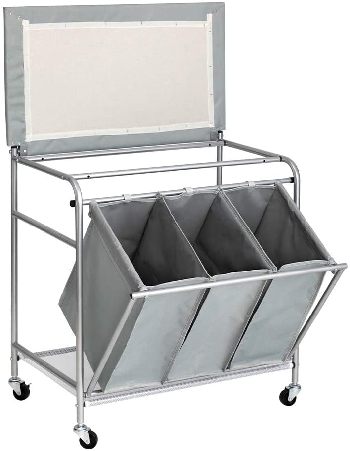 HollyHOME Laundry Sorter Cart with Foldable Ironing Board with Removable 3 Bags