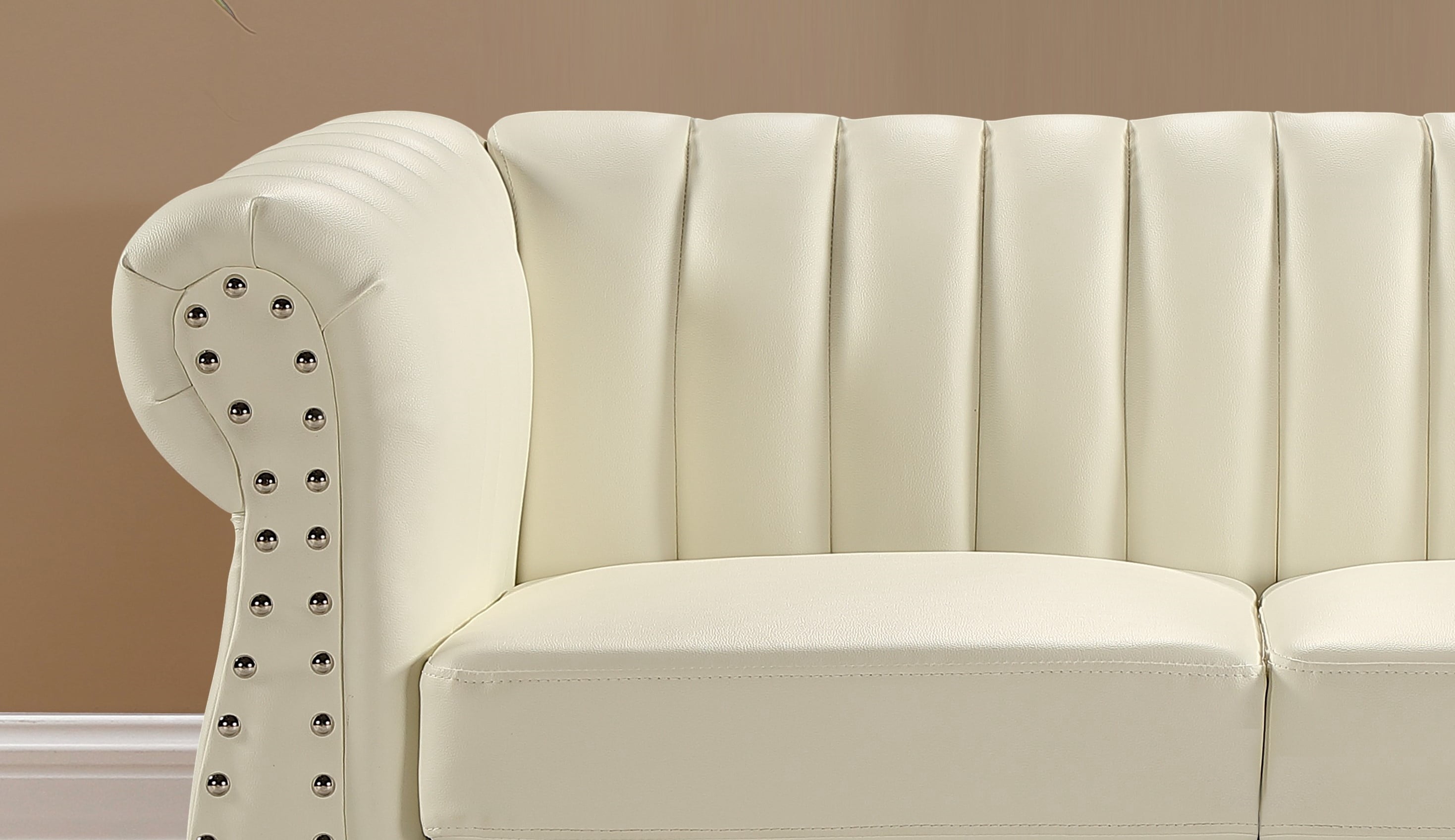 Uspridefurniture Charlot Faux Leather Rolled Arm Sofa,White