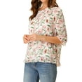thumbnail image 4 of INSPIRE CHIC Women's Tops 3/4 Sleeves Ruffle Hem Floral Chiffon Shirt Blouses M Whites, 4 of 6