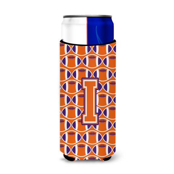 Carolines Treasures CJ1072-IMUK Letter I Football Orange White and Regalia Ultra Beverage Insulators for slim cans Slim