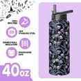 thumbnail image 4 of 40oz Stainless Steel Water Bottle with Flip Straw & Spout Lid - Gothic Floral & Skull Design for Travel Sport Gym | Holiday Gifts for Women & Girls | Halloween, 4 of 6