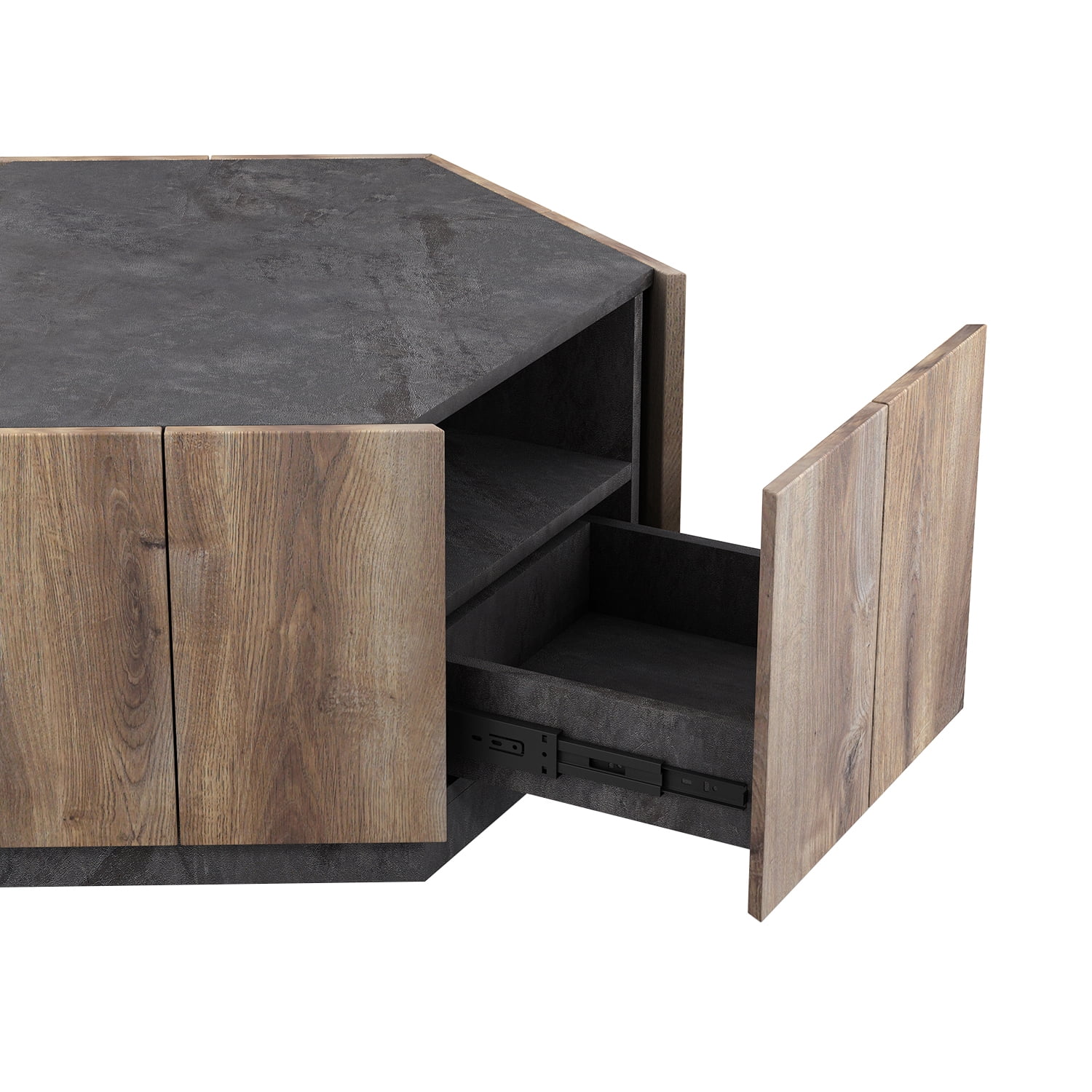 Kadyn Hexagonal Rural Style Retro Coffee Table, Particle Board Coffee Table for Living Room, Modern Particle Board Sofa Side Table with 2 Drawers, Light Brown Kadyn Hexagonal Rural Style Retro Coffee Table, Particle Board Coffee Table for Living Room, Modern Particle Board Sofa Side Table with 2 Drawers, Light Brown
