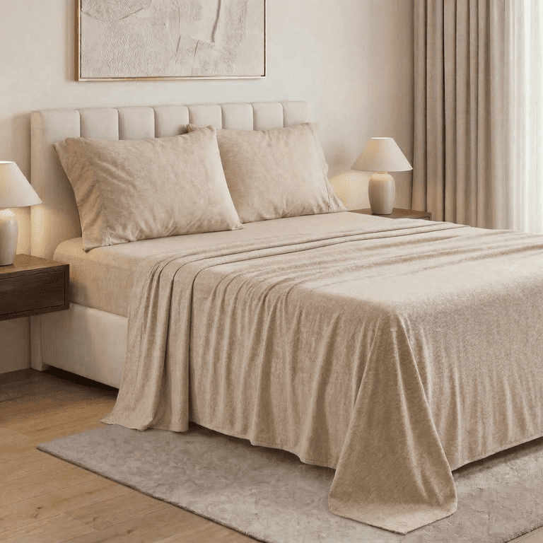 Mainstays 100% Cotton Flannel Sheet Set, Twin, Teddy Bear Brown photo 1