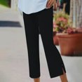 thumbnail image 6 of Stamzod Women's Clothing Summer Solid Color Elastic Waist Straight Leg Capri Pants Daily Casual Fitting Capris for Women on Clearance Black M, 6 of 7