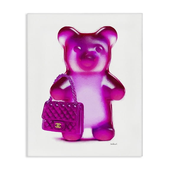Stupell Industries Pink Bear & Purse Fashion Painting Wrapped Canvas Art Print Wall Art, 16 x 20