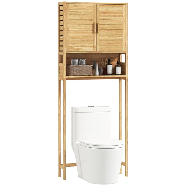 HOMCOM Over the Toilet Cabinet with Adjustable Shelf, Natural Wood Finish