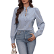 thumbnail image 1 of Camisas A Rayas con Botones para Mujer, Blusas Clásicas de Larga y Elegantes para Oficina y Trabajo. Azul Oscuro M, 1 of 9