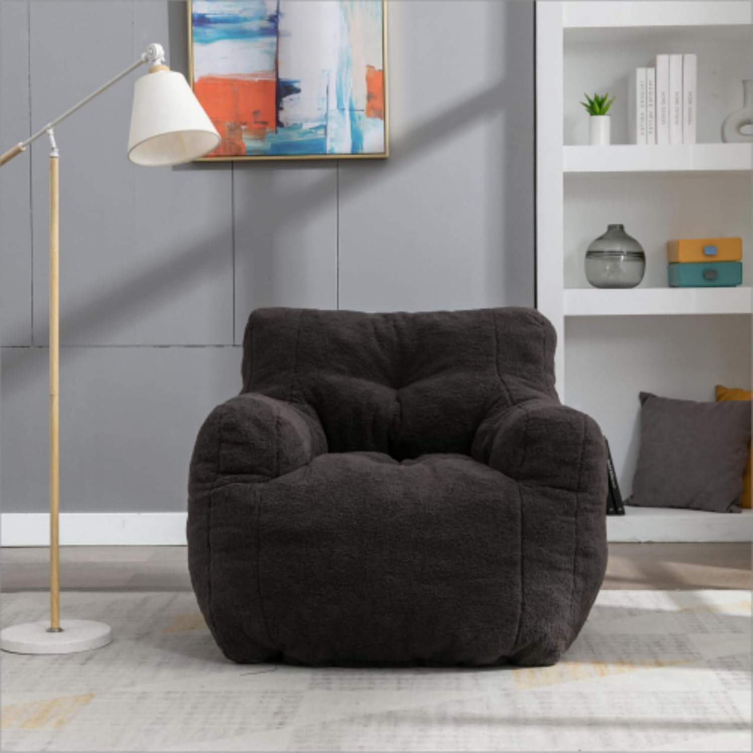 3FT Medium Bean Bag Chair with Filler, Comfy Soft Linen Accent Chair Lounger Sofa Giant Bean Bag Chairs for Adults, Teens, Kids - Gift Choice, Blue