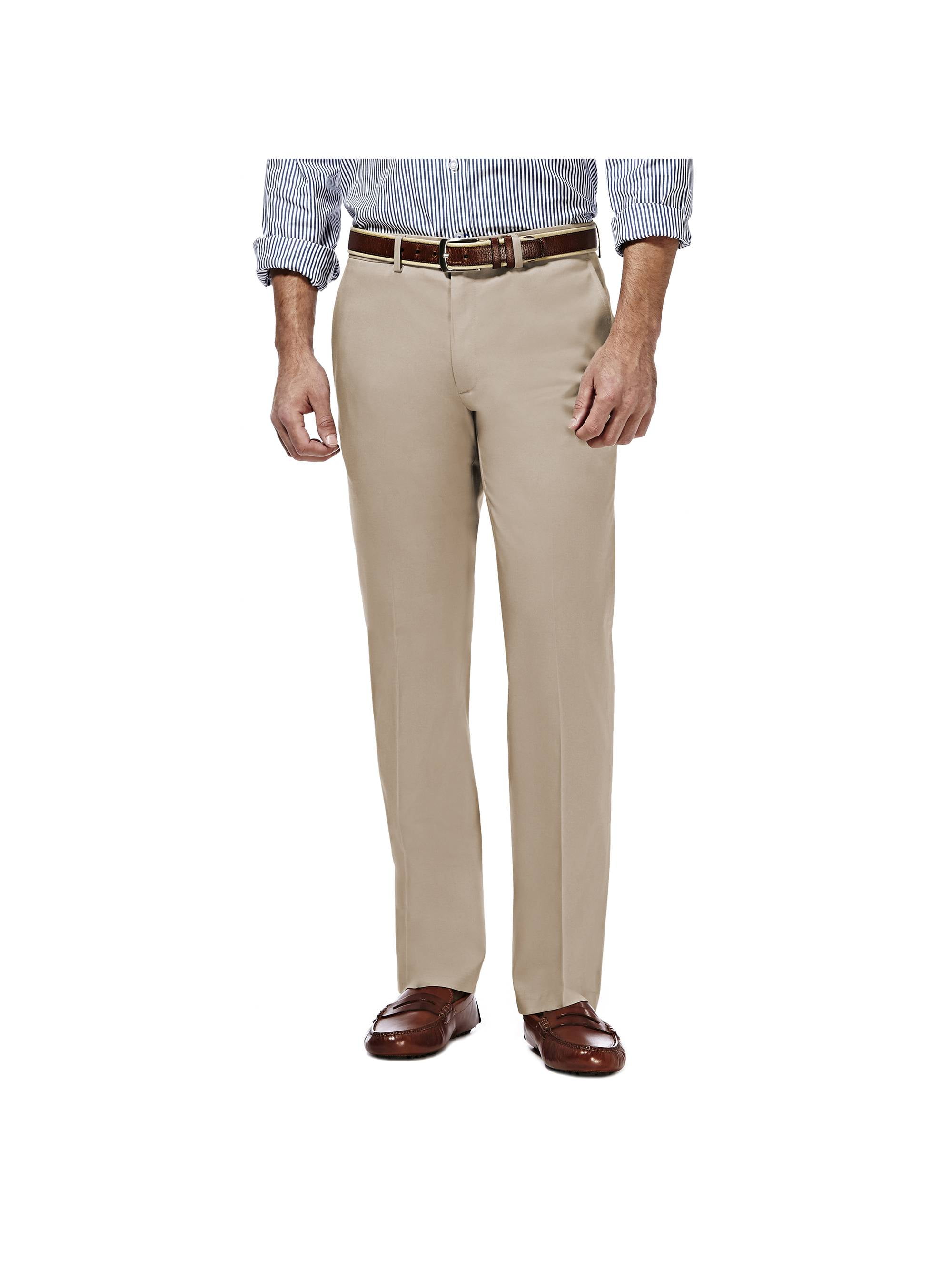 Haggar Men's Premium No Iron Khaki Straight Fit Flex Waistband Flat Front Pant