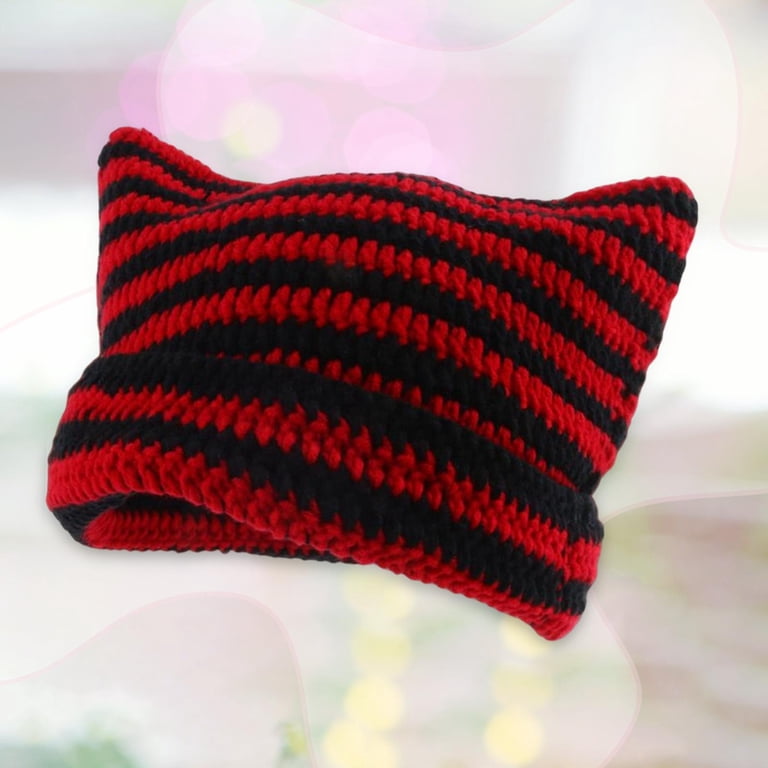 Elegant Red and Black Crochet Hat Women Crochet Hat Knitted Cap Photo Props Headdress Braided  main image 2