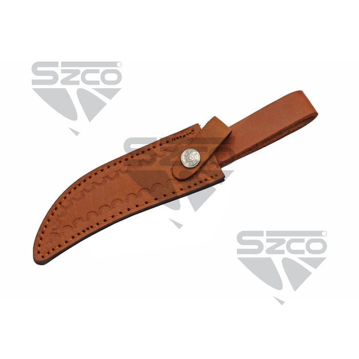 SZCO 10.75" Black Tiger Hunter Utility Knife with Stainless Steel Blade, Resin Handle, Leather Sheath
