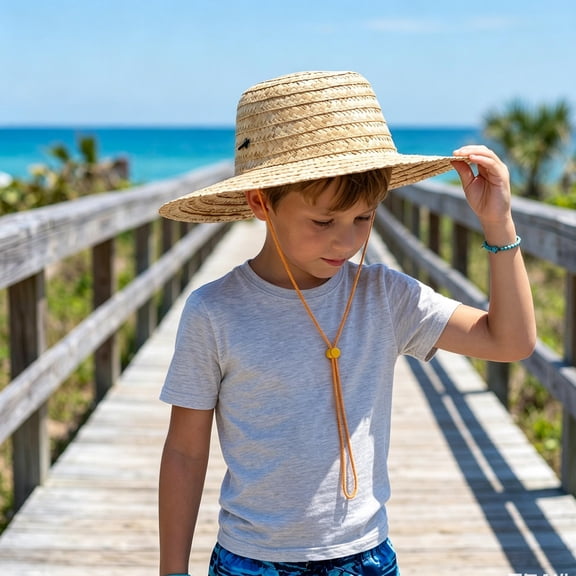 WEUVEB Kids Cap Straw Hat Khaki 1Set Sun Protection Lightweight And Portable Farmer Costume Beach