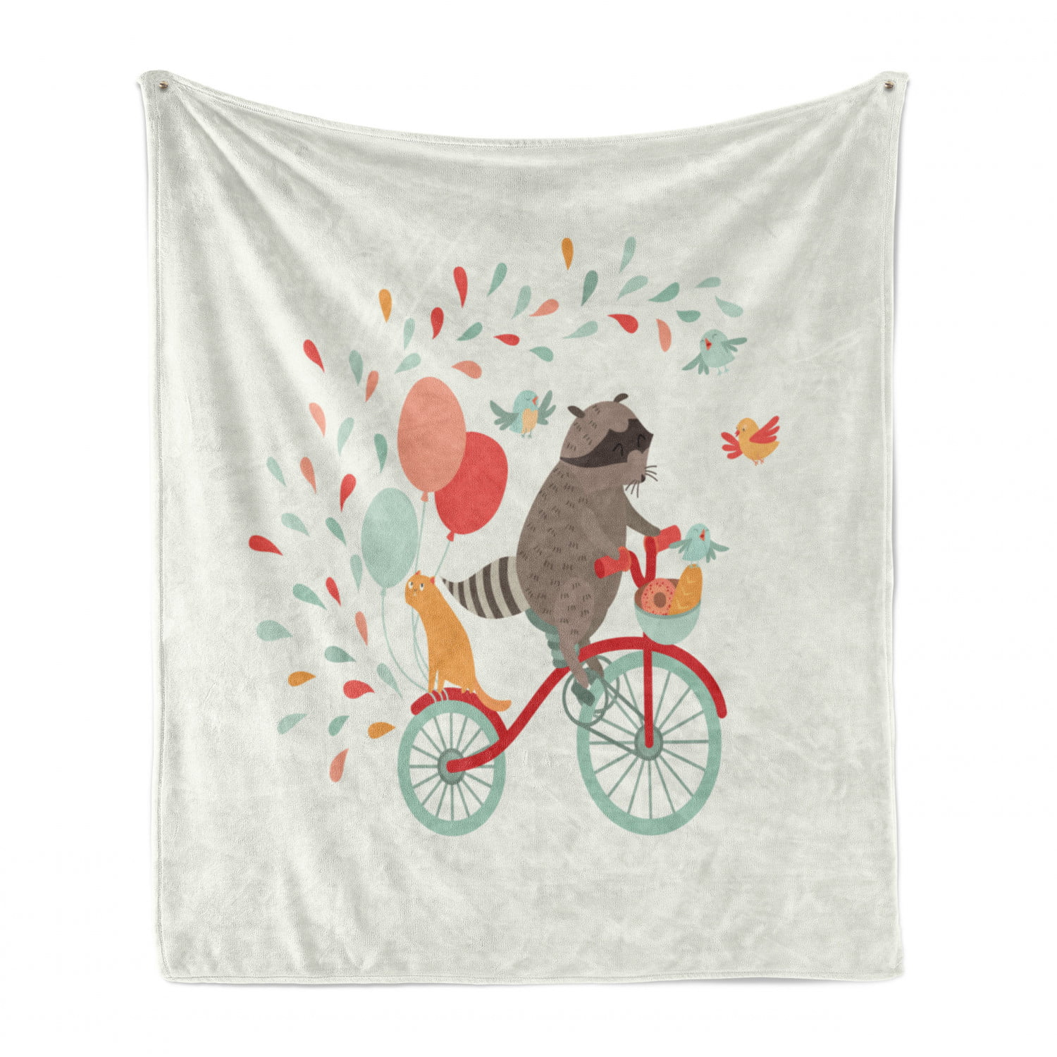 Ambesonne Cartoon Soft Flannel Fleece Throw Blanket 60 x 80 Whimsical Happy Fruits Riding Bicycles and Motifs White Multicolor Cozy Plush for Indoor and Outdoor Use 