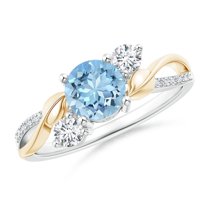 ANGARA Natural Aquamarine and Diamond Twisted Vine Engagement Ring in 14K White & Yellow Gold for Women (Size-6mm) | March Birthstone, Anniversary, Jewelry Gift for Women | Natural Aquamarine Ring