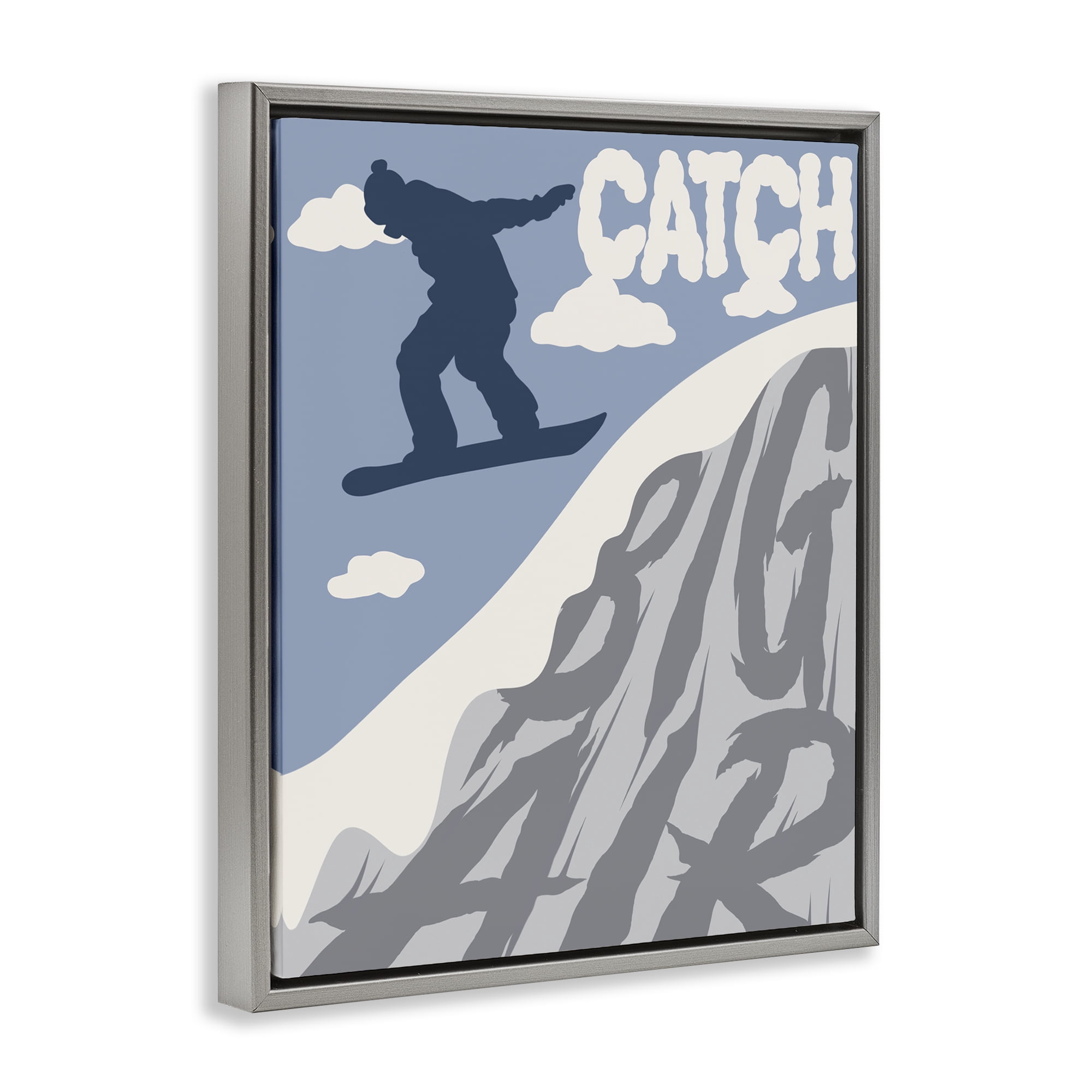 Catch Big Air Snowboard Gray Framed Floater Canvas Wall Art, design by Marcus Prime