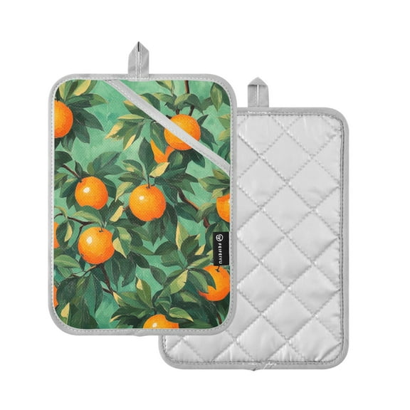 Yayeee Pot Holders Kitchen Heat Resistant with Pocket 7"x9.8" Cotton Oven Cooking Hot Pads, Orange Tree Pattern
