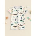 thumbnail image 3 of Pudcoco Baby Boy Summer Romper Cartoon Fish Print Short Sleeves Round Neck Front Zipper Jumpsuit, 3 of 9