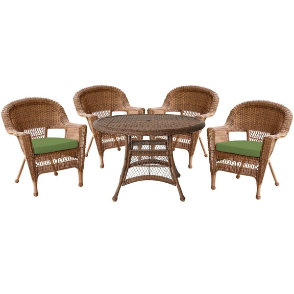 Jeco 5pc Honey Wicker Dining Set - Hunter Green Cushions