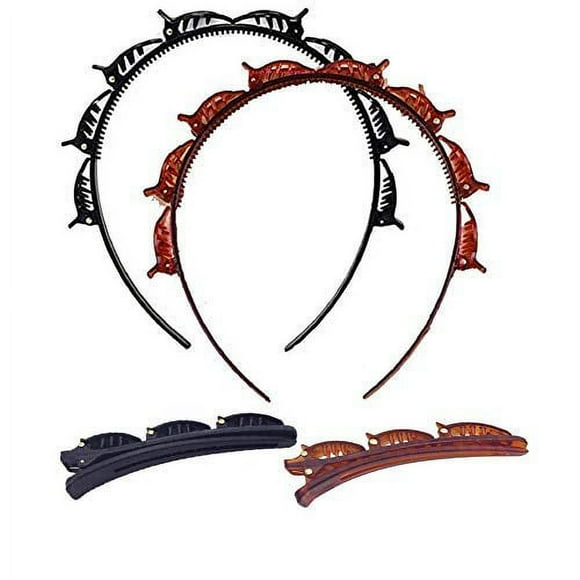 Double bangs hairstyle hairpin headband Head bands Hair Bands for Girls Fashion Braided Headbands Double Layer Twist Plait Hair Tools, Double Bangs Hairstyle Hairpin Headband 2pcs