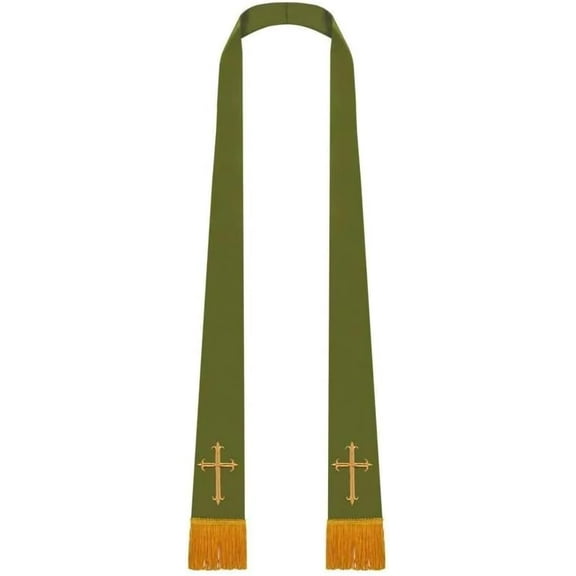 Unisex Adult Clergy Stole – Embroidered Church Crosses – 90” Long, Fits All Body Types - Olive
