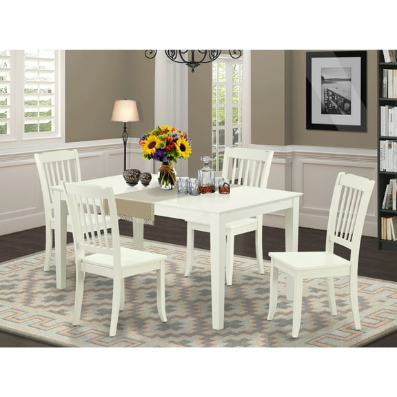Rectangular Dining Set 5 Piece - 60 Inch Table & 4 Chairs - Modern Farmhouse Style