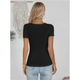 thumbnail image 7 of Womens Tops Summer Square Neck Short Sleeve Shirts Ribbed Knit Slim Fitted Tshirt Casual Tees Clothing, 7 of 7