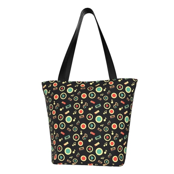 Kdxio Vector Retro Music Women Reusable Grocery Bags Foldable Ripstop,Reusable Shopping Bags for Shopping,Gym,Gift