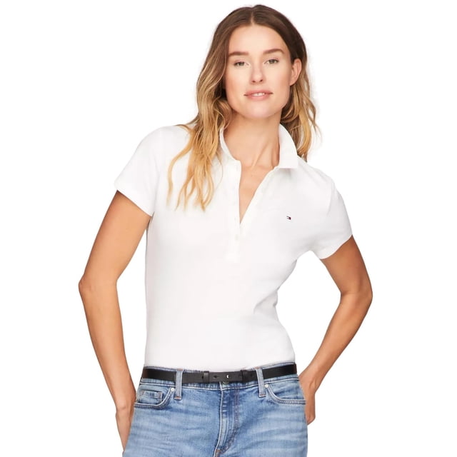 Polo Tommy Hilfiger de manga corta de algodón blanco para mujer
