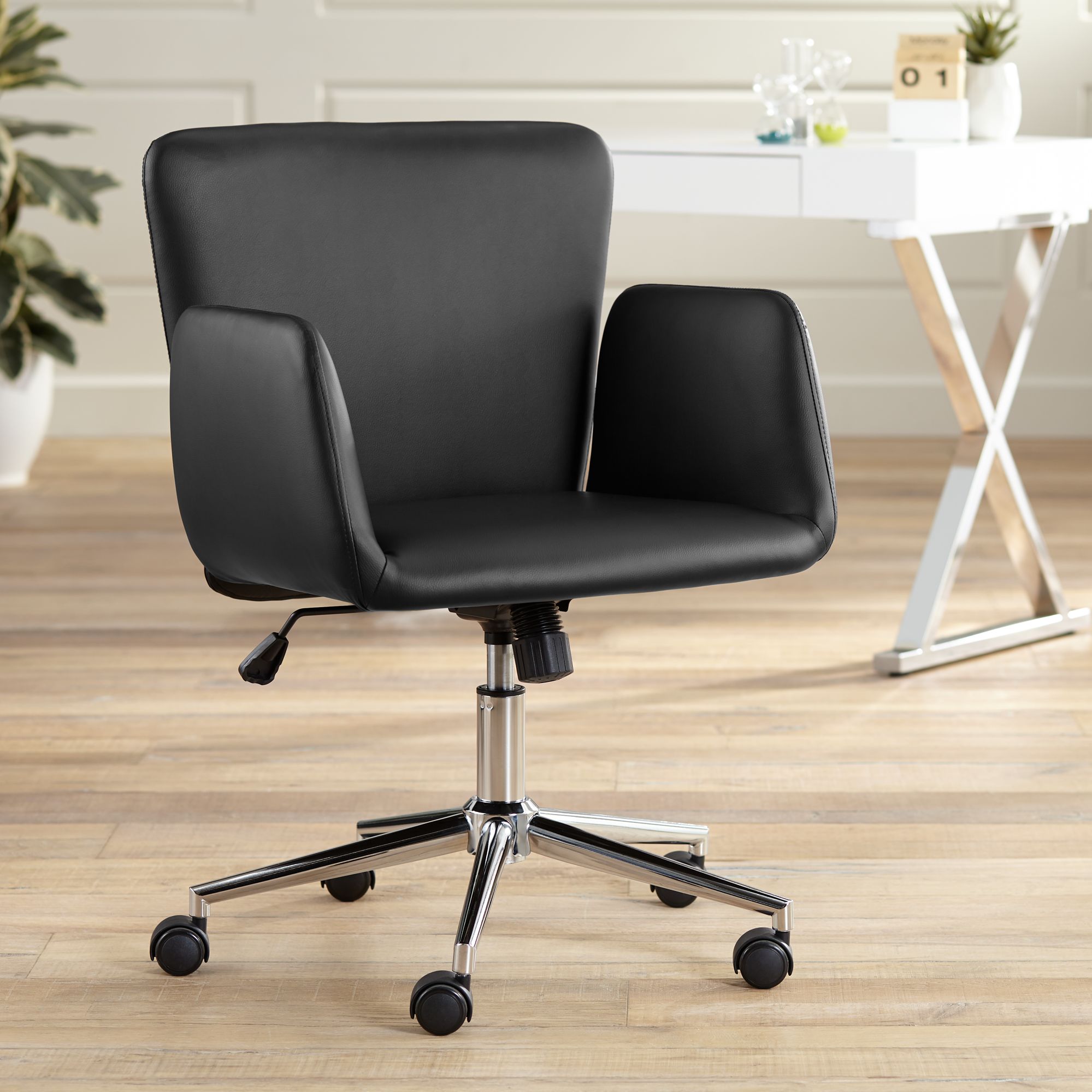 55 Downing Street Megan Black Faux Leather Swivel Office Chair