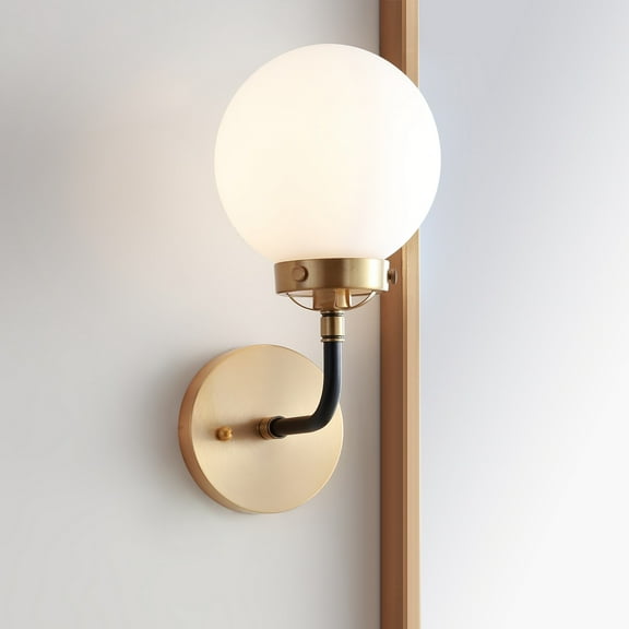 JONATHAN Y Caleb 6" 1-Light Contemporary Transitional Iron/Glass LED Vanity Light, Brass Gold/Black/White