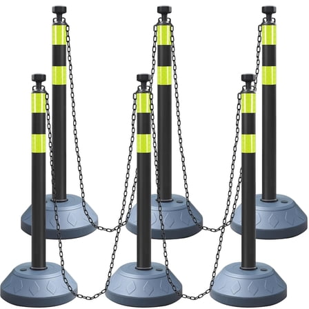 OrangeStar 6 Packs Traffic Delineator Post Cones, Expandable 40” Chain Safety Barriers with 6 x 6.6 Ft Plastic Chains, Crowd Control Stanchion Sets for Outdoor and Indoor
