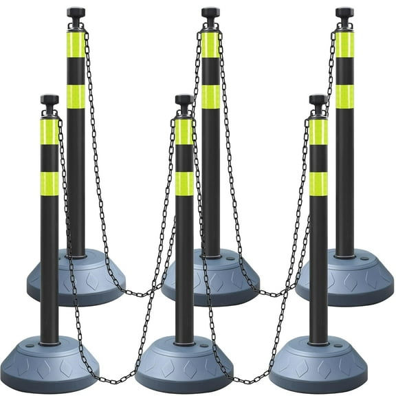 OrangeStar 6 Packs Traffic Delineator Post Cones, Expandable 40” Chain Safety Barriers with 6 x 6.6 Ft Plastic Chains, Crowd Control Stanchion Sets for Outdoor and Indoor