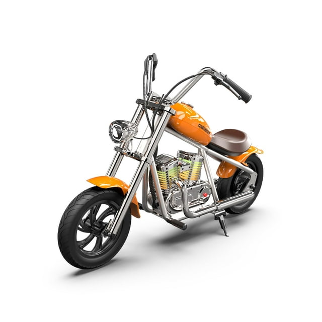 HYPER GOGO Challenger 12 Deluxe - Moto pour Enfant Orange Foncé avec Intégration d'Application, 24 V, 160 W