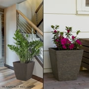Alpine Corporation 13" x 14" Stone-Look Planters, Brown, Set of 2