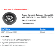 Engine Harmonic Balancer - Compatible with 2007 - 2015 ES350 3.5L V6 2008 2009 2010 2011 2012 2013 2014