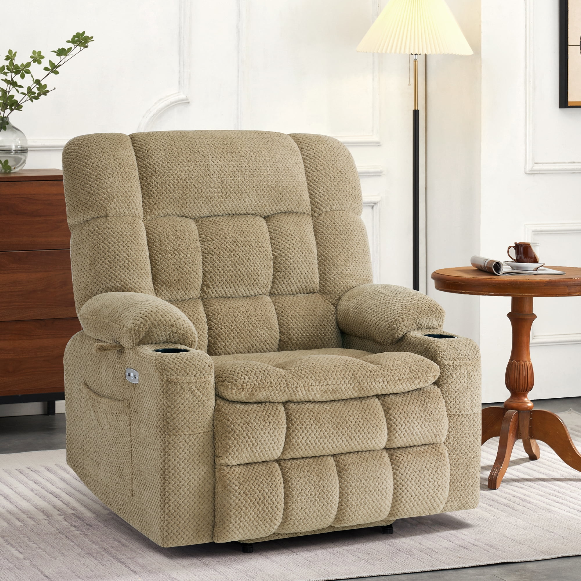 MCombo Dual Motor Power Lift Recliner with Massage and Heat for Big Elderly in Living Room, Fabric R7897, Medium-Wide,Beige