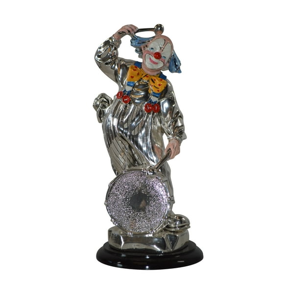 Clown Plays the Drams Resin Statue Silver finish - Size: 6"L x 6"W x 16"H.
