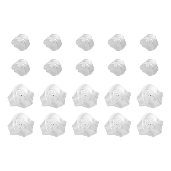 20pcs 2Size Ribbon Roses Satin 2.5cm/5cm Ribbon Flower Rose Artificial Fabric Flowers for DIY Crafting (White)