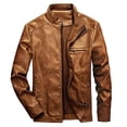 thumbnail image 5 of Aozrynl Men's trim collar extra size leather motorcycle rider long sleeve collar zipper jacket, 5 of 5