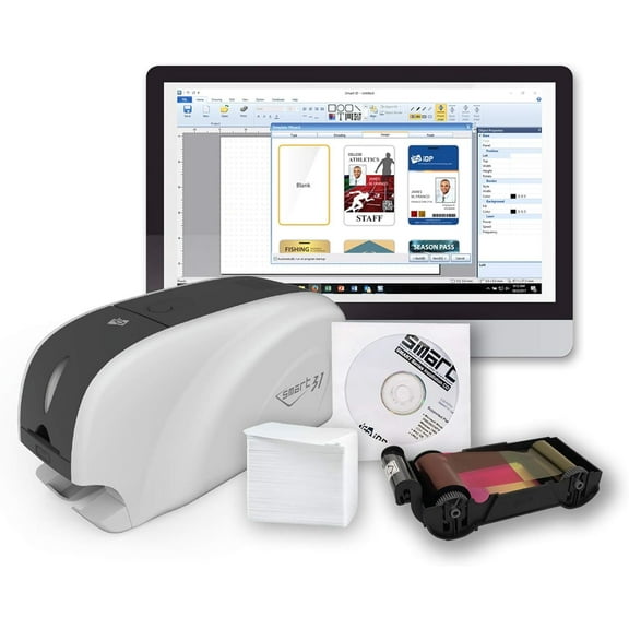 IDP SMART-31S ID Card Printer Kit: Includes Printer, Color Ribbon, 100 Cards and Software (23 sec/card YMCKO) (5 sec/card Mono) (300 dpi) (USB)