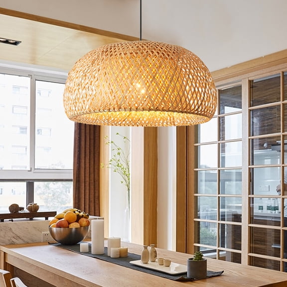 DENEST Vintage Bamboo Wicker Rattan Shade Pendant Light Hanging Fixture Ceiling Lamp